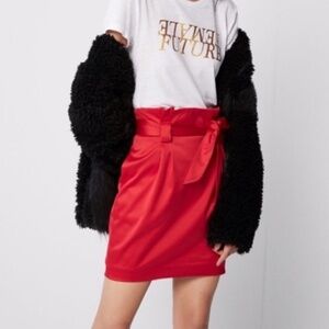NWT Red belted satin highwaist with tie mini skirt sz14
